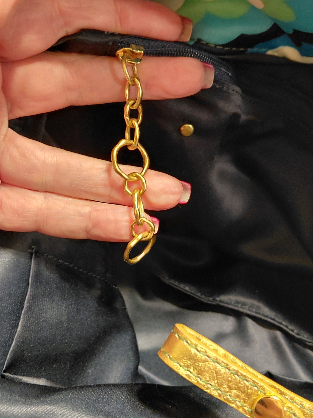 Vtg Y2K Era Juicy Couture Blue Green Satin Floral Chain-Handle Tote GUC! - Picture 5 of 16